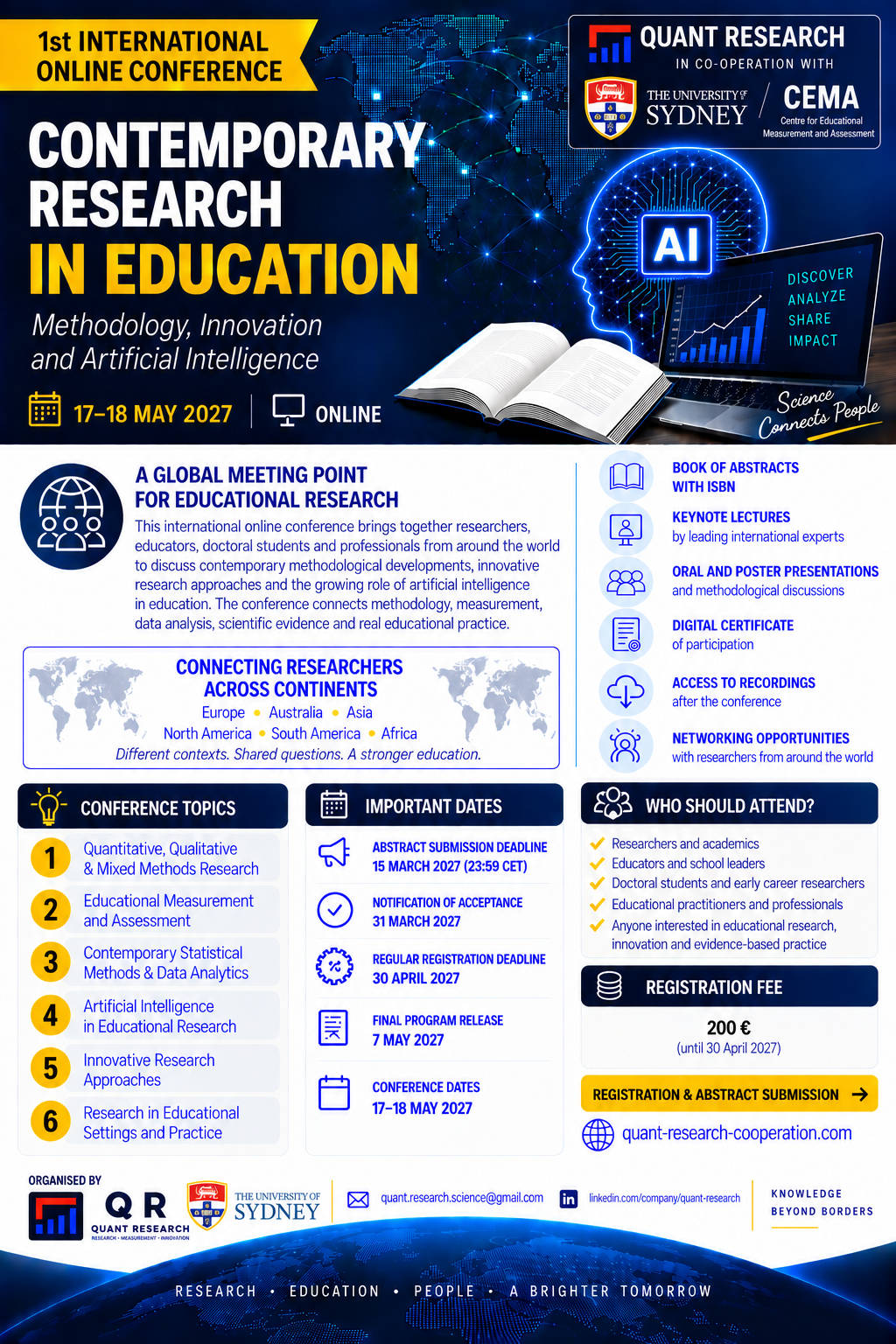 Conference flyer: Contemporary Research in Education, 17–18 May 2027, online.